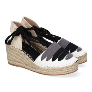 Sandalias cuña mujer negras mediasuela de yute y cierre de cordones LL7U3