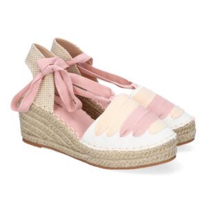 Sandalias cuña mujer rosas mediasuela de yute y cierre de cordones LL7U3