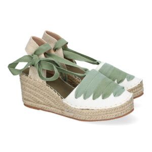 Sandalias cuña mujer verdes mediasuela de yute y cierre de cordones LL7U3