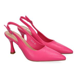 Zapatos de tacón mujer fucsia estilo salón talón abierto cierre hebilla YG799