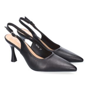 Zapatos de tacón mujer negros estilo salón talón abierto cierre hebilla YG799