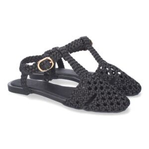 Sandalias planas mujer negras diseño trenzado 1U5