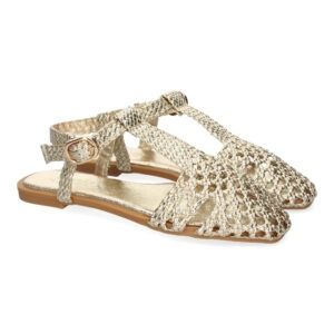 Sandalias planas mujer doradas diseño trenzado 1U5