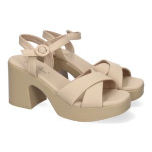 Sandalias de tacón ancho y plataforma kaki mujer pala tiras cruzadas