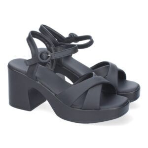 Sandalias de tacón ancho y plataforma negras mujer pala tiras cruzadas