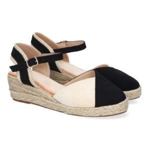 Sandalias de cuña baja mujer negras pala con costura 5U18