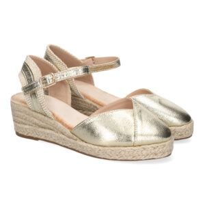 Sandalias de cuña baja mujer doradas pala con costura 5U18
