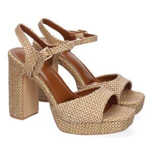 Sandalias de tacón alto camel estampado tela rejilla A-51-67