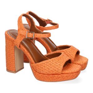 Sandalias de tacón alto naranja estampado tela rejilla A-51-67