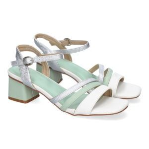 Sandalias de tacón mujer tripe tira plateadas DB-3474