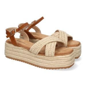 Sandalias de plataforma beige con pala de tiras cruzadas de yute F230-20