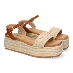 Sandalias de plataforma beige con pala de tira acnha de yute F230-21