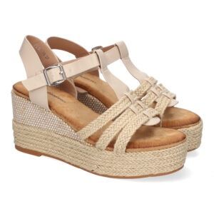Sandalias de cuña beige mujer pala triple tiras F230-48