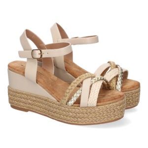 Sandalias de cuña beige mujer pala tiras trenzadas y cruzadas F260-14
