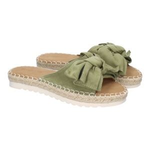Sandalias planas mujer verdes diseño lazo en pala FB-5056