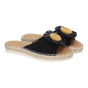 Sandalias planas mujer negras diseño flor en pala FB-5198