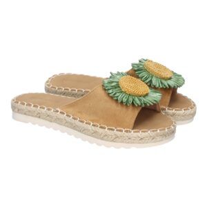 Sandalias planas mujer verdes diseño flor en pala FB-5198