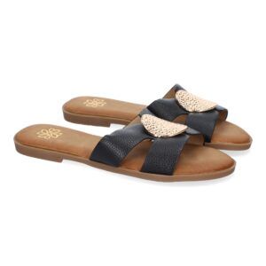 Sandalias planas negras mujer detalle en pala GG-63