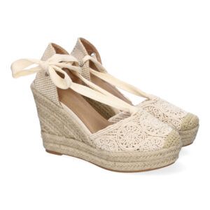 Sandalias de cuña beige mujer pala crochet estilo valenciana JC-5019