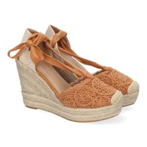 Sandalias de cuña naranja mujer pala crochet estilo valenciana JC-5019