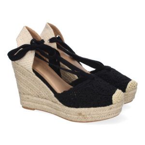 Sandalias de cuña negras mujer pala crochet estilo valenciana JC-5019