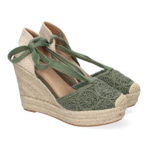 Sandalias de cuña verdes mujer pala crochet estilo valenciana JC-5019
