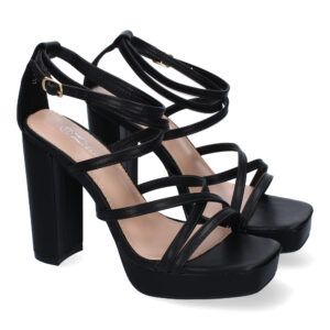Sandalias con tacón alto de vestir para mujer negras tiras cruzadas JL851