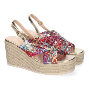 Sandalias de cuña con plataforma baja multicolor pala trenzada KK-1000