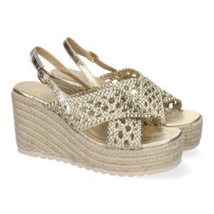 Sandalias de cuña con plataforma baja color oro pala trenzada KK-1000