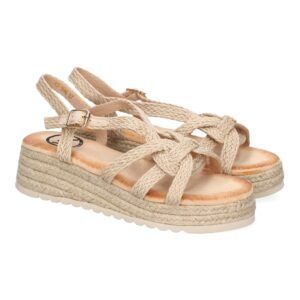 Sandalias de cuña beige tiras cruzadas en pala y empeine KK-986