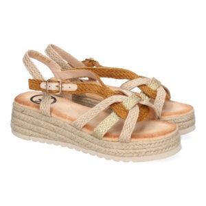 Sandalias de cuña camel tiras cruzadas en pala y empeine KK-986