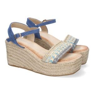 Sandalias de cuña mujer azules plataforma baja pala trenzada LL-03