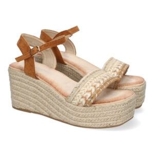 Sandalias de cuña mujer camel plataforma baja pala trenzada LL-03