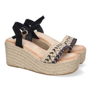 Sandalias de cuña mujer negras plataforma baja pala trenzada LL-03