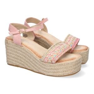 Sandalias de cuña mujer rosas plataforma baja pala trenzada LL-03
