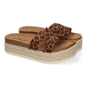 Sandalias de plataforma de yute mujer leopardo M-288