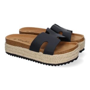 Sandalias de plataforma de yute mujer negro M-288