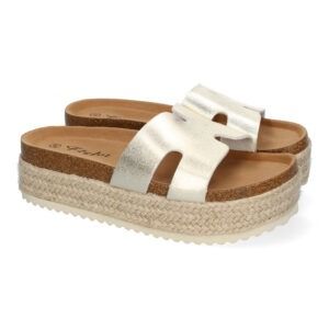 Sandalias de plataforma de yute mujer doradas M-288