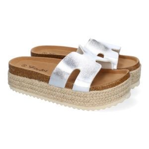 Sandalias de plataforma de yute mujer plateadas M-288