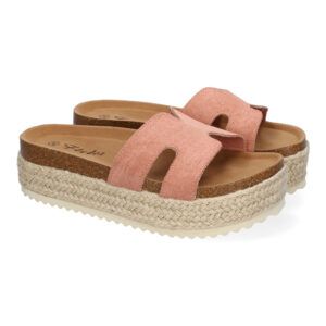 Sandalias de plataforma de yute mujer rosa M-288