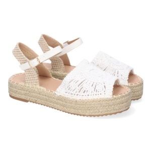 Sandalias planas mujer blancas pala abierta con diseño bordado TF2638