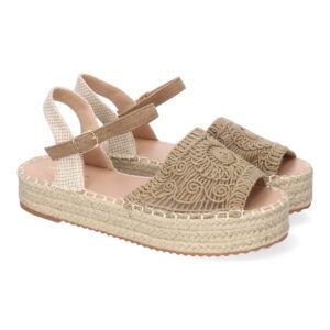 Sandalias planas mujer kaki pala abierta con diseño bordado TF2638