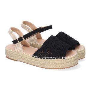 Sandalias planas mujer negras pala abierta con diseño bordado TF2638