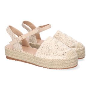 Sandalias planas mujer beige pala bordada y cerrada con punta de rafia TF3307