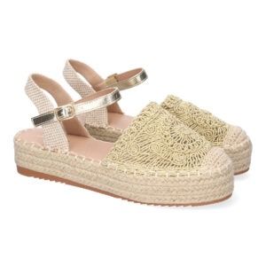 Sandalias planas mujer doradas pala bordada y cerrada con punta de rafia TF3307