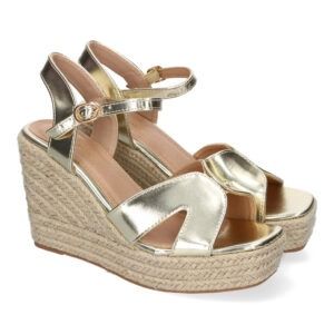 Sandalias de cuña mujer tiras cruzada oro TF3360