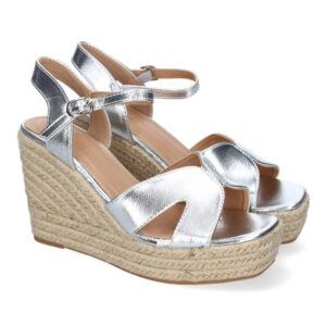 Sandalias de cuña mujer tiras cruzada plata TF3360