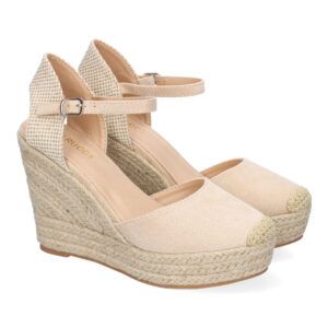 Sandalias de cuña con plataforma beige pala cerrada y punta de rafia VR5-1515