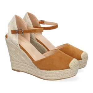 Sandalias de cuña con plataforma camel pala cerrada y punta de rafia VR5-1515