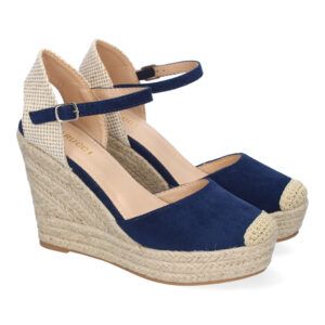Sandalias de cuña con plataforma azul marino pala cerrada y punta de rafia VR5-1515